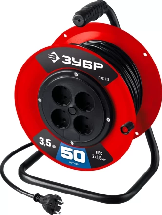 ЗУБР ПВС-215, ПВС, 2 х 1.5 мм2, 50 м, 3500 Вт, силовой удлинитель на катушке (55103-50) купить в Новом Уренгое