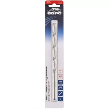 Сверло спиральное по металлу 12 x 205 мм Р6М5 удлиненное БАРС 718120 купить в Новом Уренгое
