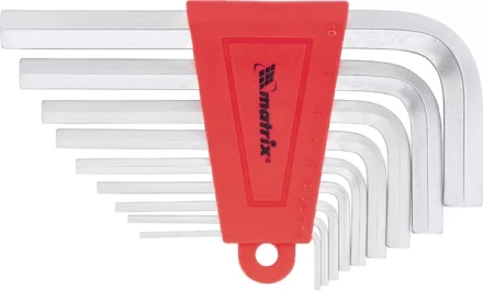 Набор ключей шестигранных имбусовых HEX, 1,5–10 мм, CrV,  9 шт., короткие,  сатин  MATRIX 12303 купить в Новом Уренгое