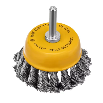 Щетка для дрели Denzel, 65 мм, Чашка, со шпилькой, нержавеющая крученая проволока 744643 купить в Новом Уренгое