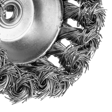 Щетка для дрели Denzel, 65 мм, Чашка, со шпилькой, нержавеющая крученая проволока 744643 купить в Новом Уренгое