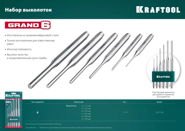 Наборы зубил и кернеров GRAND 21075-H6 купить в Новом Уренгое