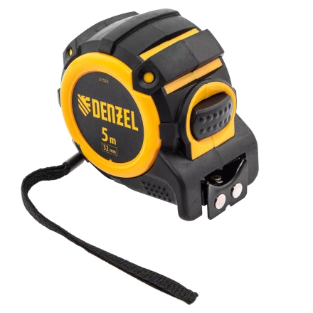 Рулетка Denzel 5м х 32мм, автоматич. фиксац., нейлон. покрытие, магнит. зацеп, двухстор. разметка 31523 купить в Новом Уренгое