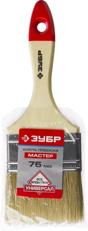 Кисть плоская  ЗУБР "УНИВЕРСАЛ-МАСТЕР", натуральная щетина, деревянная ручка, 75мм 4-01003-075 купить в Новом Уренгое