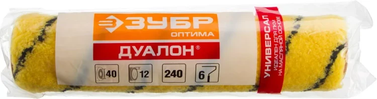 Ролик малярный сменный ЗУБР "ОПТИМА -ДУАЛОН", все виды ЛКМ, идеален для ЛКМ на масляной основе, для ровных поверхностей, полиэстр, ворс 12 мм, бюгель 6 мм, 40х240мм 02518-24 купить в Новом Уренгое