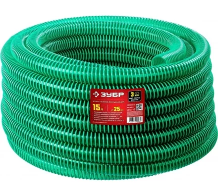 Шланг напорно-всасывающий ЗУБР со спиралью ПВХ 15 м, 25 мм, 3 атм купить в Новом Уренгое
