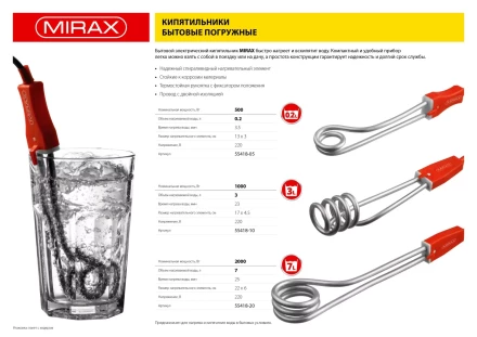 Кипятильник MIRAX, 1000 Вт, 220В 55418-10 купить в Новом Уренгое