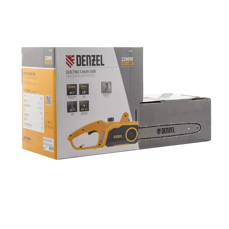 Пила цепная электрическая Denzel EDS-2200P, 2.2 кВт,поперечная, шина 45 см, шаг 3/8, паз 1.3 мм, 63 звена 95617 купить в Новом Уренгое