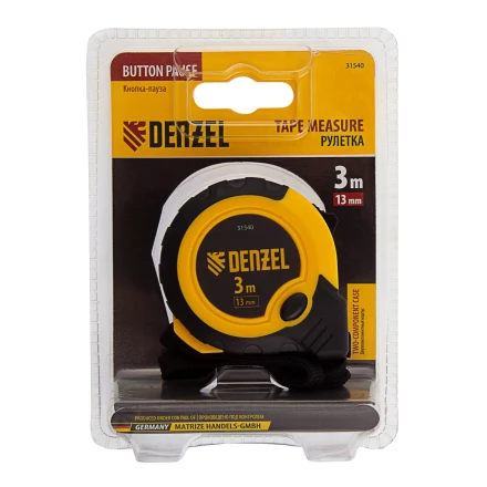 Рулетка Denzel 3м х 13мм, двухкомп. корпус, кнопка-пауза, 31540 купить в Новом Уренгое