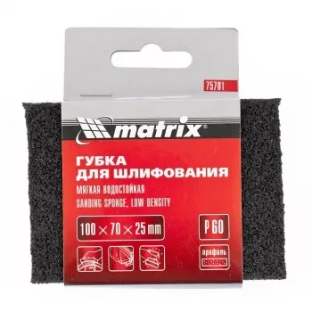 Губка для шлифования 100 х 70 х 25 мм мягкая P60 MATRIX 75701 купить в Новом Уренгое