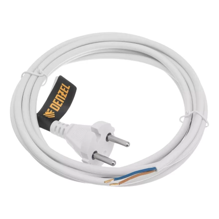 Шнур сетевой Denzel Energy Series, ПВС, 3 м, 2 x 1 мм, с неразборной вилкой, белый, 3 м, 37664 купить в Новом Уренгое