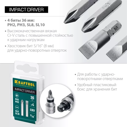 Биты для ударно-поворотных отверток KRAFTOOL 25551 купить в Новом Уренгое