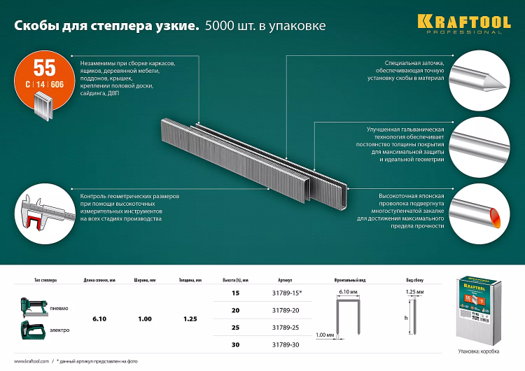 Скобы тип 18GA (55 / 90 / C) 5000 шт 31789-15 купить в Новом Уренгое