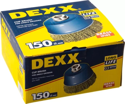 DEXX. Щетка чашечная для УШМ, витая стальная латунированная проволока 0,3мм, 150ммхМ14 35103-150 купить в Новом Уренгое