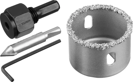 Коронка-чашка ЗУБР &quot;ПРОФЕССИОНАЛ&quot; c карбид-вольфрамовым нанесением, 38 мм, высота 25 мм, в сборе с державкой и сверлом 33360-038_z01 купить в Новом Уренгое