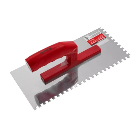 Гладилка из нержавеющей стали, 280 х 130 мм, зеркальная полировка, пластмассовая ручка, зуб 6 х 6 мм Matrix 86781 купить в Новом Уренгое