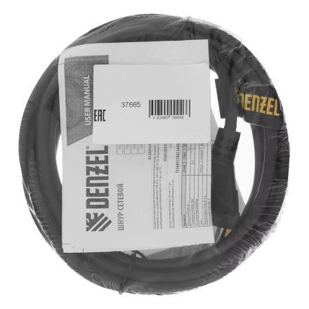 Шнур сетевой Denzel Energy Series, ПВС, 3 м, 2 x 1 мм, с неразборной вилкой, черный, 3 м, 37665 купить в Новом Уренгое