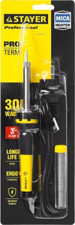 Паяльник с двухкомпонентной рукояткой и долговечным жалом, STAYER &quot;PROFI&quot; PROTerm, 55300-30, в комплекте (припой и подставка), 30 Вт, конус 55300-30 купить в Новом Уренгое