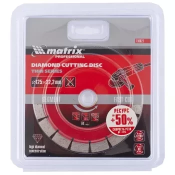 Диск алмазный отрезной сегментный ф125х22,2мм тонкий сухое резание MATRIX Professional 730627 купить в Новом Уренгое
