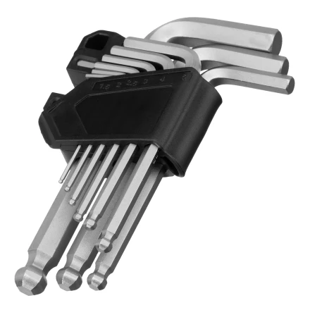 Набор ключей имбусовых, HEX, 1,5-10 мм, CrV, 9 шт., с шаром Сибртех 123627 купить в Новом Уренгое