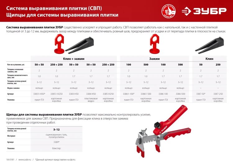 ЗУБР КОЛЬЦО, клин 50 шт, система выравнивания плитки (3387-50) купить в Новом Уренгое