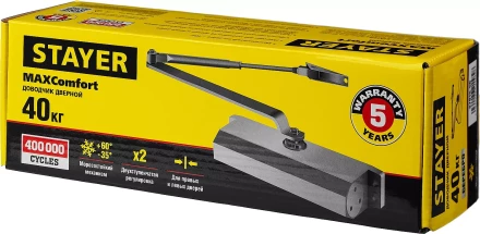 Доводчик дверной STAYER, для дверей массой до 40 кг, цвет серебро 37915-50 купить в Новом Уренгое