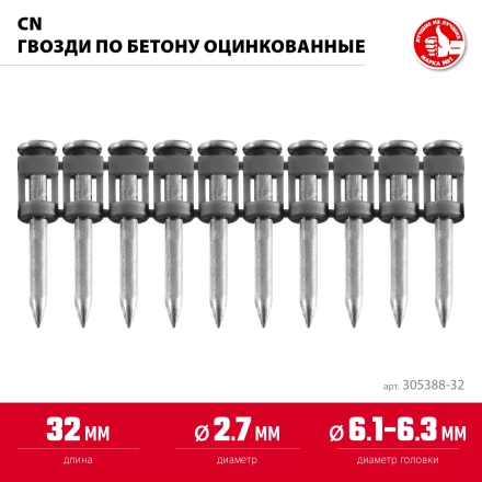 ЗУБР CN 32 х 2.7 мм, гвозди по бетону оцинкованные, 1000 шт (305388-32) купить в Новом Уренгое