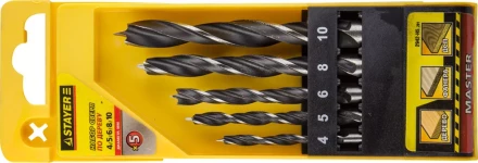 Набор сверл спиральных по дереву &quot;M-type&quot;, 5шт(d=4-10мм), М-образная заточка, сталь HCS, STAYER Professional 2942-H5 2942-H5_z01 купить в Новом Уренгое