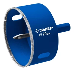 ЗУБР АГК d 70 мм (центр. сверло, трехгр. хвост, Р60), Алмазная коронка, Профессионал (29850-70)