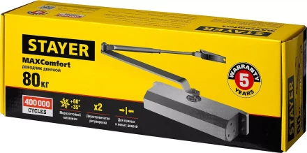 Доводчик дверной STAYER, для дверей массой до 80 кг, цвет серебро 37915-80 купить в Новом Уренгое