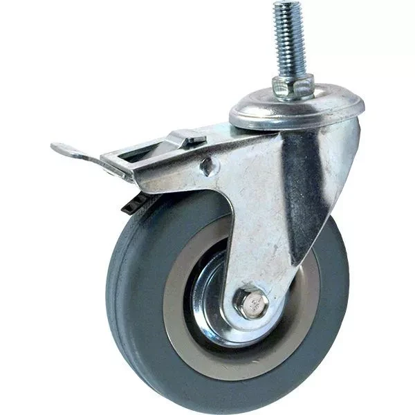 Аппаратное поворотное колесо с тормозом с болтом HITCH 100*25 резина серая SCtgb42 (SZ084830) купить в Новом Уренгое
