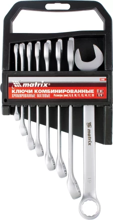 Набор ключей комбинированных 6 - 17 мм 6 шт. CrV матовый хром MATRIX 15402 купить в Новом Уренгое