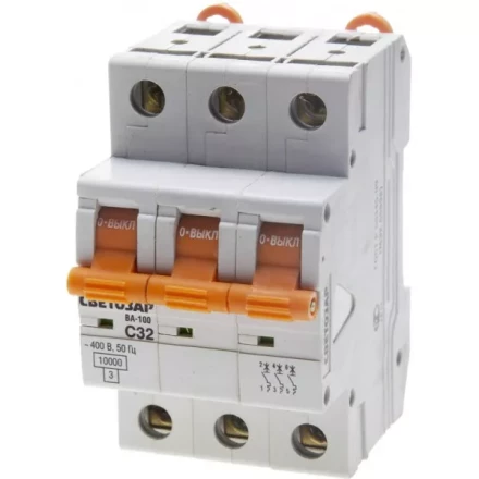 Выключатель автоматический СВЕТОЗАР 3-полюсный, 32 A, &quot;C&quot;, откл. сп. 10 кА, 400 В SV-49073-32-C купить в Новом Уренгое