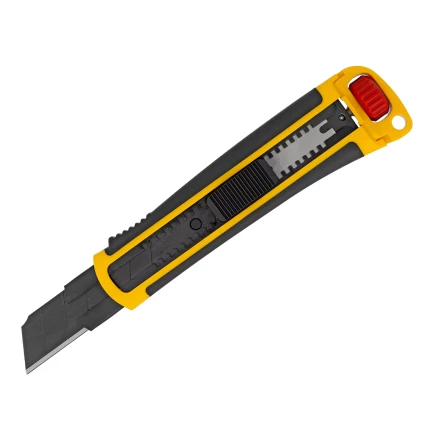 Нож, 25 мм, сменное лезвие, SK4, корпус из ABS + TPR, торцевой зажим Denzel 78908 купить в Новом Уренгое