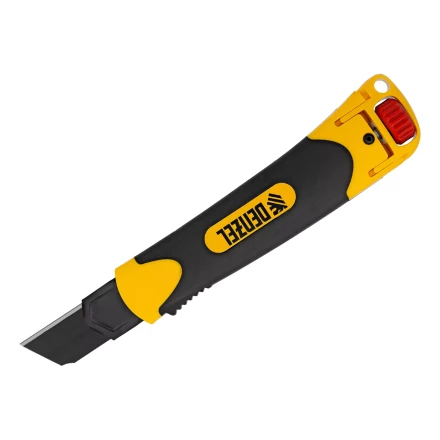 Нож, 25 мм, сменное лезвие, SK4, корпус из ABS + TPR, торцевой зажим Denzel 78908 купить в Новом Уренгое