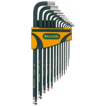 Набор ключей имбусовых KRAFTOOL&quot;INDUSTRIE&quot; длинные,дюймовые,Cr-Mo сталь(S2),Cr покрытие с противоскол напыл,SAE HEX0.05-3/8,13шт 27444-H13 купить в Новом Уренгое