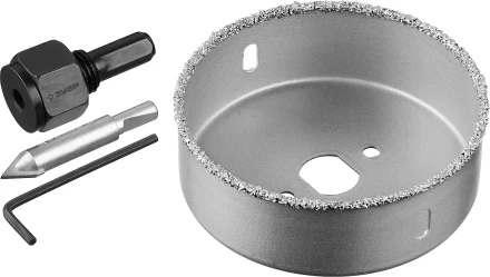 Коронка-чашка ЗУБР &quot;ПРОФЕССИОНАЛ&quot; c карбид-вольфрамовым нанесением, 89 мм, высота 25 мм, в сборе с державкой и сверлом 33360-089_z01 купить в Новом Уренгое