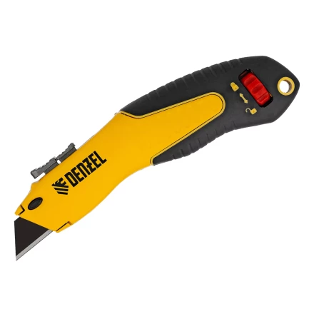 Нож Denzel, 19мм, сменное трапециевидное  лезвие, SK4, алюминиевый корпус, торцевой зажим купить в Новом Уренгое