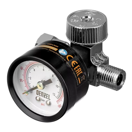 Регулятор давления с манометром для краскораспылителя Denzel K1500, 12 бар, 1/4&quot;, 57001 купить в Новом Уренгое
