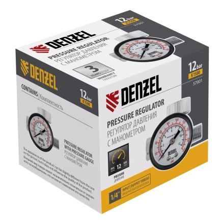 Регулятор давления с манометром для краскораспылителя Denzel K1500, 12 бар, 1/4&quot;, 57001 купить в Новом Уренгое