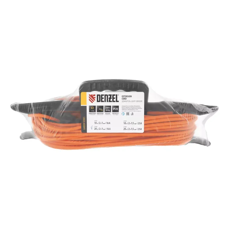 Удлинитель-шнур силовой Denzel Garden Series, б/з, ПВС, 20м, 1 розетка, 2 x 1 мм, 3 м 37402 купить в Новом Уренгое