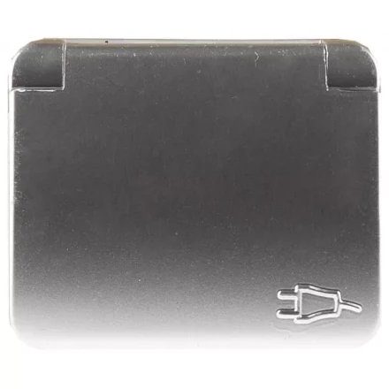 Розетка СВЕТОЗАР &quot;ГАММА&quot; с заземлением, одинарная с крышкой, без вставки и рамки, цвет светло-серый металлик, 16А/~250В SV-54110-SM купить в Новом Уренгое