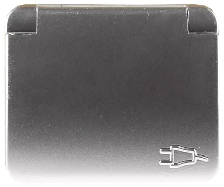 Розетка СВЕТОЗАР &quot;ГАММА&quot; с заземлением, одинарная с крышкой, без вставки и рамки, цвет светло-серый металлик, 16А/~250В SV-54110-SM купить в Новом Уренгое