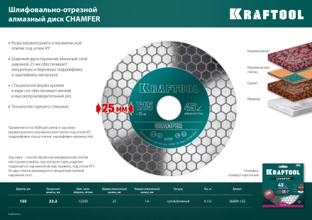 Шлифовально-отрезной алмазный диск CHAMFER 36689-125 купить в Новом Уренгое