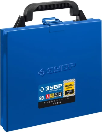 ЗУБР Кобальт, 99 шт, (1-10 мм), сталь Р6М5К5, класс А, мет.бокс, набор сверл по металлу, Профессионал (29626-H99) купить в Новом Уренгое