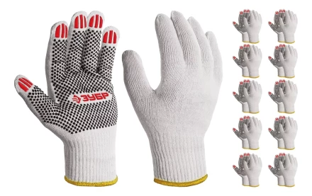ЗУБР ОПТИМА, L (9), х/б перчатки с ПВХ покрытием (точка), 10 класс, 10 пар (11440-L10) купить в Новом Уренгое