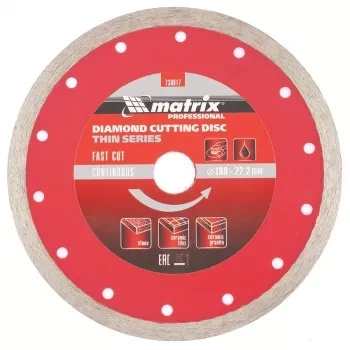Диск алмазный отрезной сплошной ф180х22,2мм тонкий мокрое резание MATRIX Professional 730817 купить в Новом Уренгое