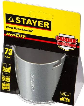 Коронка STAYER "PROFESSIONAL" кольцевая с карбидно-вольфрамовой крошкой, d=73мм 33345-73 купить в Новом Уренгое