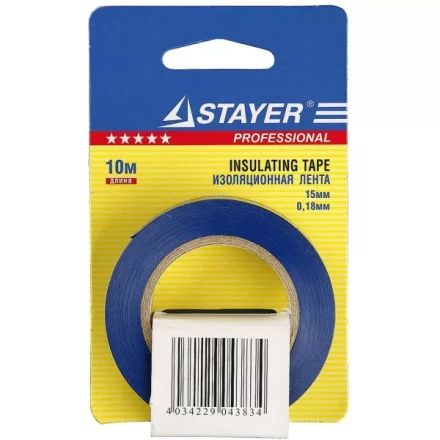 Изолента, STAYER Profi 12292-B-15-10, ПВХ, на карточке, 15мм х 10м х 0,18мм, синяя 12292-B-15-10 купить в Новом Уренгое