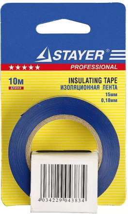 Изолента, STAYER Profi 12292-B-15-10, ПВХ, на карточке, 15мм х 10м х 0,18мм, синяя 12292-B-15-10 купить в Новом Уренгое